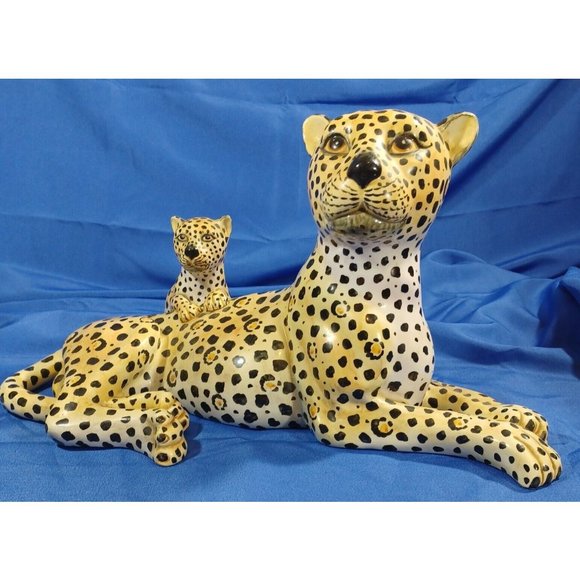 Vtg 19.5"  Ronzan Cheetah Leopard  Cat Cub Sculpture Statue Italy Cerami… - Picture 15 of 16